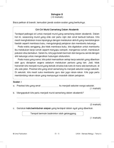 Kertas Model UASA Bahasa Melayu Year 6 SJKT - Uma Publications